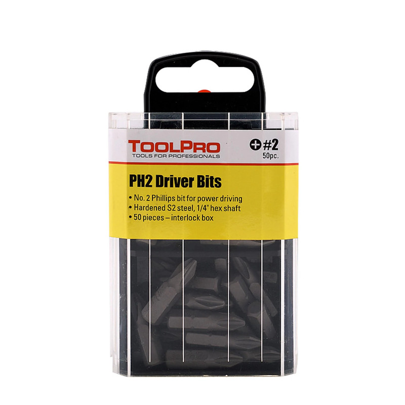 ToolPro Driver Bit with Interlocking Box - 50 Piece - Recess or Bit Size:Phillips #2